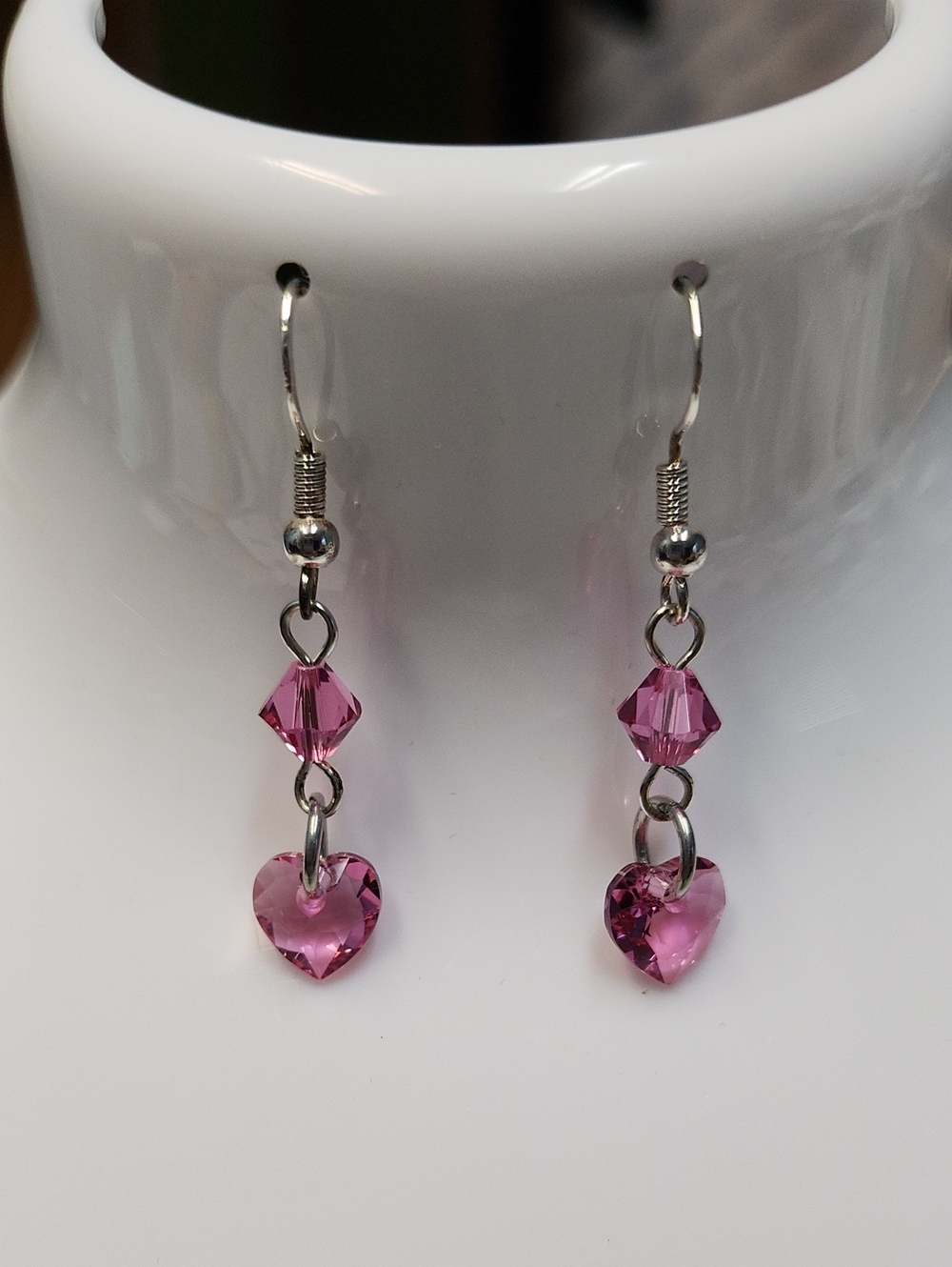 Pink Crystal Heart Dangle Earrings - Women Jewelry
